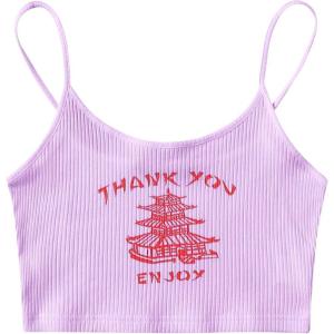 imageFloerns Womens Sleeveless Camisole Letter Print Crop Cami TopLilac Purple