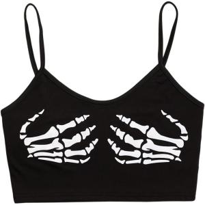 imageFloerns Womens Sleeveless Camisole Letter Print Crop Cami TopSkeleton Black