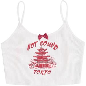 imageFloerns Womens Sleeveless Camisole Letter Print Crop Cami TopWhite Red