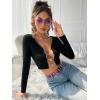 imageFloerns Womens Butterfly Chain Linked Long Sleeve Rib Knit Crop Top T ShirtBlack
