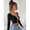 imageFloerns Womens Butterfly Chain Linked Long Sleeve Rib Knit Crop Top T ShirtBlack