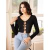 imageFloerns Womens Butterfly Chain Linked Long Sleeve Rib Knit Crop Top T ShirtCarbon Black