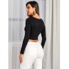 imageFloerns Womens Butterfly Chain Linked Long Sleeve Rib Knit Crop Top T ShirtJade Black