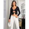 imageFloerns Womens Butterfly Chain Linked Long Sleeve Rib Knit Crop Top T ShirtJade Black