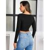 imageFloerns Womens Butterfly Chain Linked Long Sleeve Rib Knit Crop Top T ShirtJet Black
