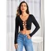 imageFloerns Womens Butterfly Chain Linked Long Sleeve Rib Knit Crop Top T ShirtJet Black