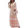imageFloerns Womens Floral Print Boho V Neck Long Sleeve Flowy Maxi DressApricot