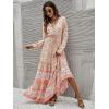 imageFloerns Womens Floral Print Boho V Neck Long Sleeve Flowy Maxi DressApricot