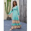 imageFloerns Womens Floral Print Boho V Neck Long Sleeve Flowy Maxi DressMint Blue