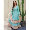 imageFloerns Womens Floral Print Boho V Neck Long Sleeve Flowy Maxi DressMint Blue