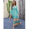 imageFloerns Womens Floral Print Boho V Neck Long Sleeve Flowy Maxi DressMint Blue
