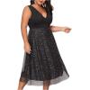 imageFloerns Womens Plus Size V Neck Sleeveless Sequin Cocktail Party Midi DressBlack