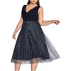 imageFloerns Womens Plus Size V Neck Sleeveless Sequin Cocktail Party Midi DressNavy Blue