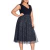imageFloerns Womens Plus Size V Neck Sleeveless Sequin Cocktail Party Midi DressNavy Blue
