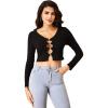 imageFloerns Womens Butterfly Chain Linked Long Sleeve Rib Knit Crop Top T ShirtCarbon Black
