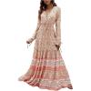 imageFloerns Womens Floral Print Boho V Neck Long Sleeve Flowy Maxi DressApricot