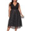 imageFloerns Womens Plus Size V Neck Sleeveless Sequin Cocktail Party Midi DressBlack