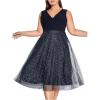 imageFloerns Womens Plus Size V Neck Sleeveless Sequin Cocktail Party Midi DressNavy Blue