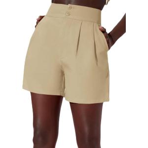 imageFloerns Womens Casual High Waisted Wide Leg Pleated Dressy Summer Workwear Shorts with PocketsApricot