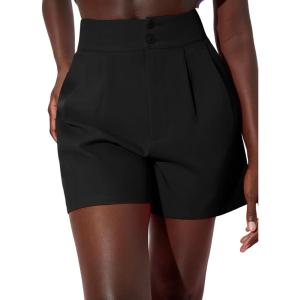 imageFloerns Womens Casual High Waisted Wide Leg Pleated Dressy Summer Workwear Shorts with PocketsBlack