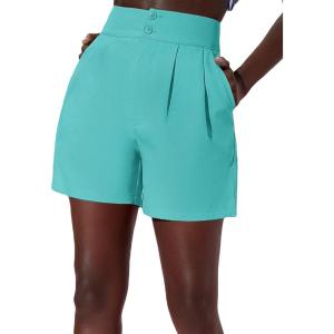 imageFloerns Womens Casual High Waisted Wide Leg Pleated Dressy Summer Workwear Shorts with PocketsMint Blue