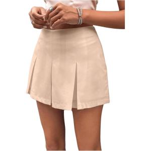 imageFloerns Womens Casual Pleated Hem Mini Skirt School Uniform Short SkirtsApricot