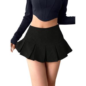 imageFloerns Womens Casual Pleated Hem Mini Skirt School Uniform Short SkirtsBlack Corduroy