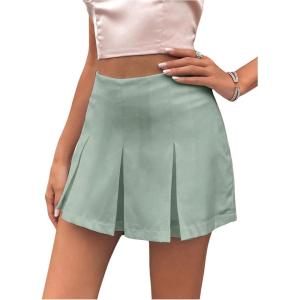 imageFloerns Womens Casual Pleated Hem Mini Skirt School Uniform Short SkirtsGreen