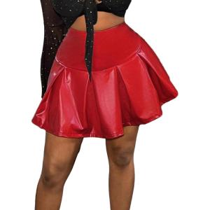 imageFloerns Womens Casual Pleated Hem Mini Skirt School Uniform Short SkirtsRed
