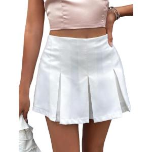 imageFloerns Womens Casual Pleated Hem Mini Skirt School Uniform Short SkirtsWhite