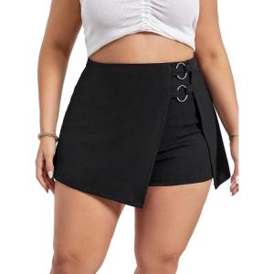 imageFloerns Womens Plus Size Asymmetrical Skorts High Waisted Skirts ShortsBlack Ink