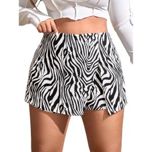 imageFloerns Womens Plus Size Asymmetrical Skorts High Waisted Skirts ShortsBlack White Striped