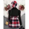 imageFloerns Girls 2 Piece Outfit High Neck Tee Shirt with Plaid Mini Skirt SetBlack Ink Red