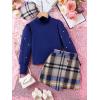 imageFloerns Girls 2 Piece Outfit High Neck Tee Shirt with Plaid Mini Skirt SetNavy Blue Multi