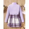 imageFloerns Girls 2 Piece Outfit High Neck Tee Shirt with Plaid Mini Skirt SetPurple Plaid