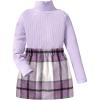 imageFloerns Girls 2 Piece Outfit High Neck Tee Shirt with Plaid Mini Skirt SetPurple Plaid