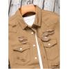 imageFloerns Mens Causal Ripped Button Front Dual Pocket Short Sleeve Denim Shirt Without TeeBrown