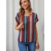 imageFloerns Womens Short Sleeve Office BlouseBeige Red Striped