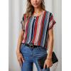 imageFloerns Womens Short Sleeve Office BlouseBeige Red Striped
