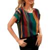 imageFloerns Womens Short Sleeve Office BlouseDark Green Striped