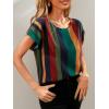 imageFloerns Womens Short Sleeve Office BlouseDark Green Striped
