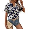 imageFloerns Womens Short Sleeve Office BlouseGeo Blue Beige