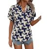 imageFloerns Womens Short Sleeve Office BlouseGeo Blue Beige