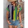 imageFloerns Womens Short Sleeve Office BlouseGreen Yellow Striped
