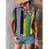 imageFloerns Womens Short Sleeve Office BlouseGreen Yellow Striped
