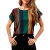 imageFloerns Womens Short Sleeve Office BlouseDark Green Striped