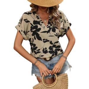 imageFloerns Womens Short Sleeve Office BlouseApricot Flower