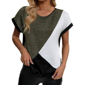 imageFloerns Womens Short Sleeve Office BlouseBlack Dull White