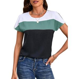 imageFloerns Womens Short Sleeve Office BlouseBlack Green White