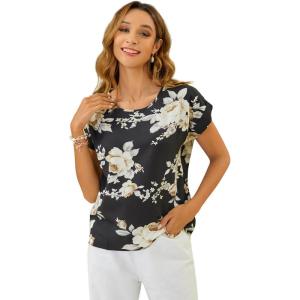 imageFloerns Womens Short Sleeve Office BlouseBlack White Floral